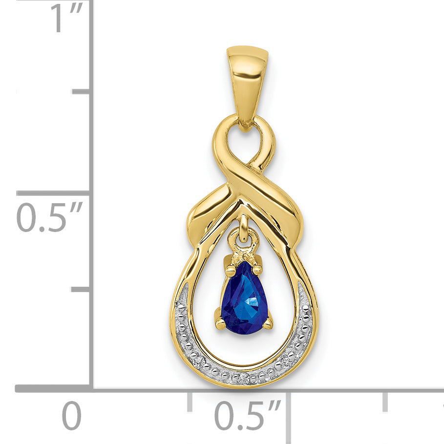 10K Yellow Gold Pear Sapphire And Diamond Dangle Pendant