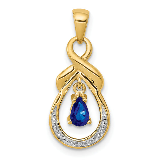 10K Yellow Gold Pear Sapphire And Diamond Dangle Pendant