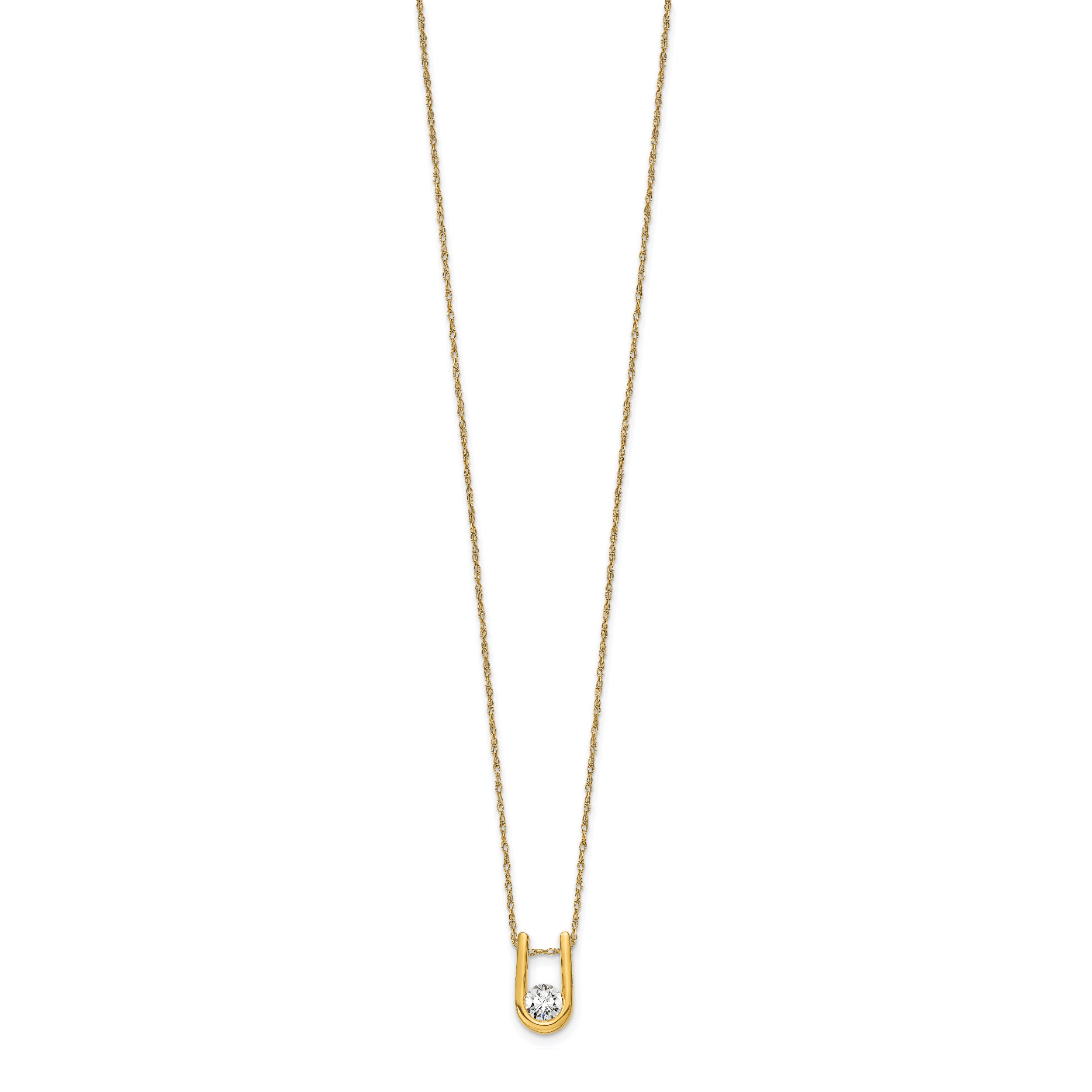 14k Yellow Gold 1/3 Ct. Lab Grown Diamond VS/SI+ G+ 18 inch U-Shape Pendant Necklace