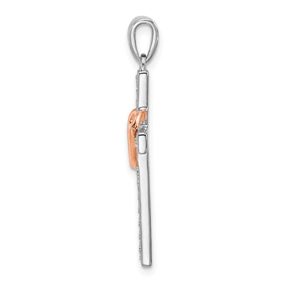 14k Two-tone Two Tone Rose and White Gold 1/8 Ct. Lab Grown Diamond VS/SI+ G+ Cross with Heart Pendant