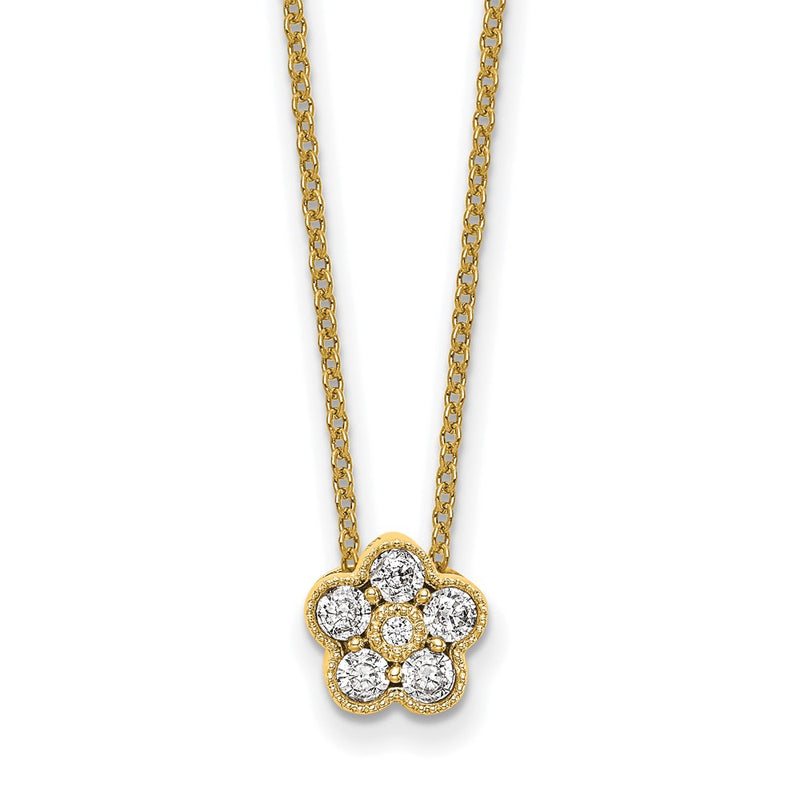 14K Yellow Gold True Origin 1/4 Carat Lab Grown Diamond Vs Def 18 Inch Floral Pendant Necklace