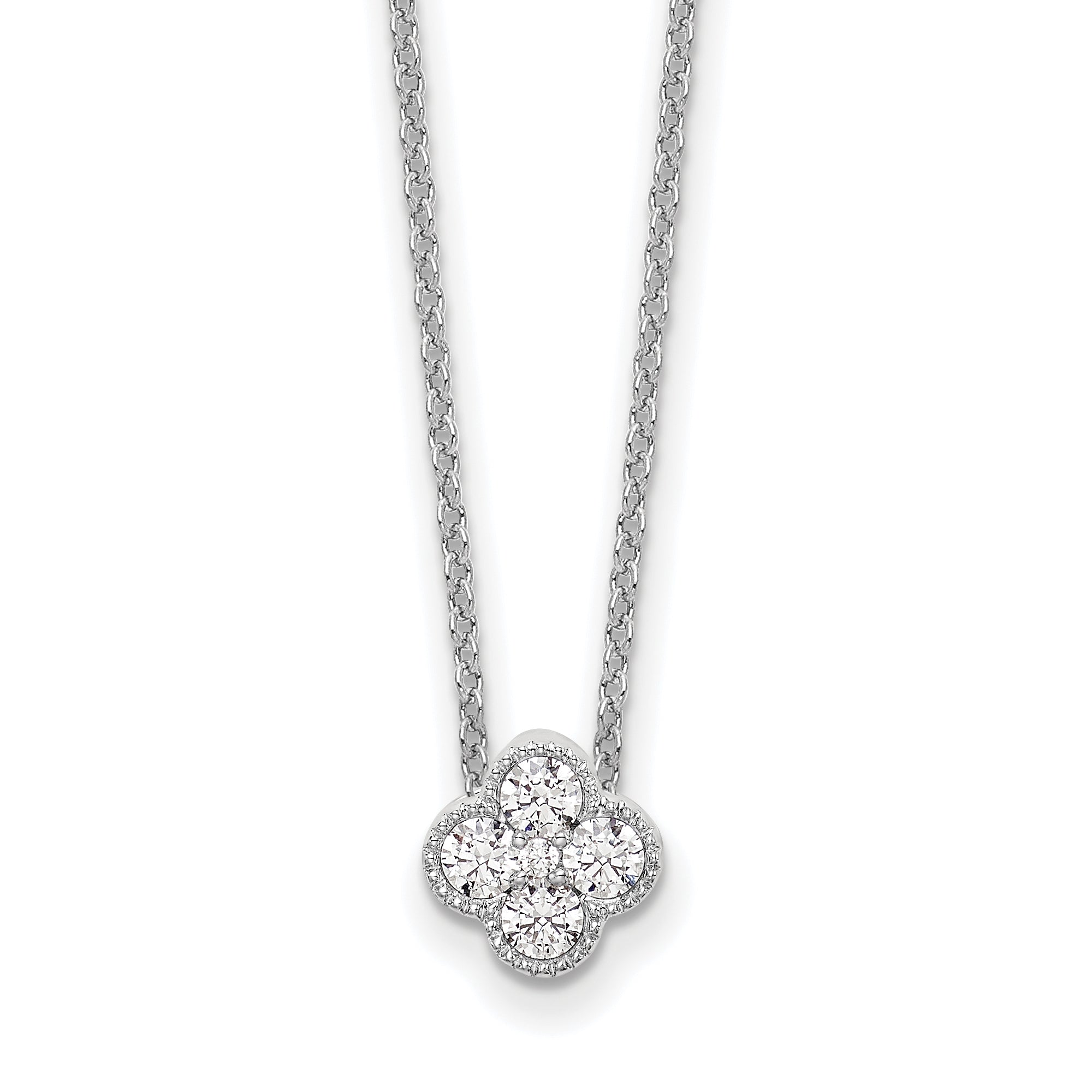 14K White Gold True Origin 1/4 Carat Lab Grown Diamond Vs Def 18 Inch Bloom Floral Pendant Necklace