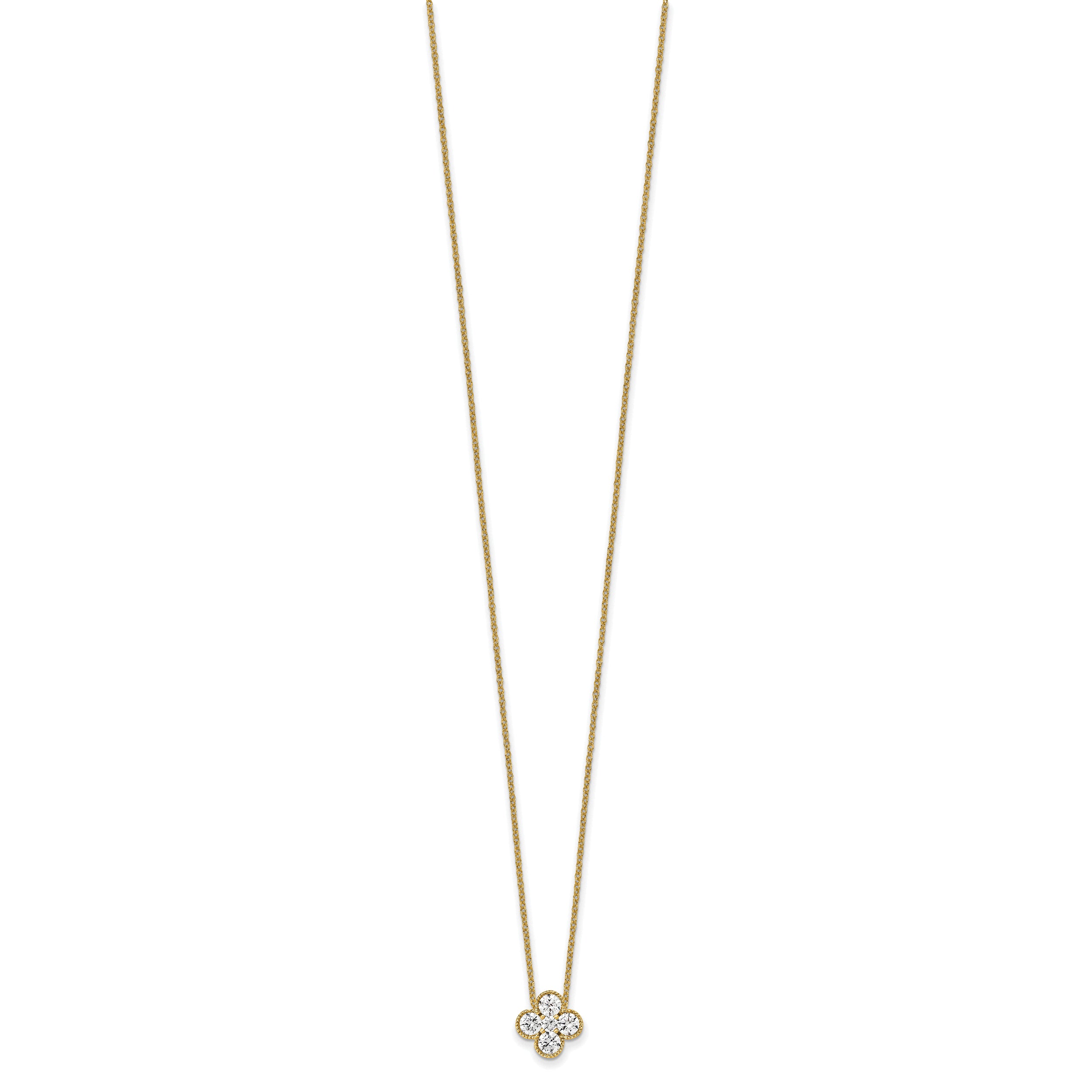 14K Yellow Gold True Origin 3/4 Carat Lab Grown Diamond Vs Def 18 Inch Bloom Floral Pendant Necklace