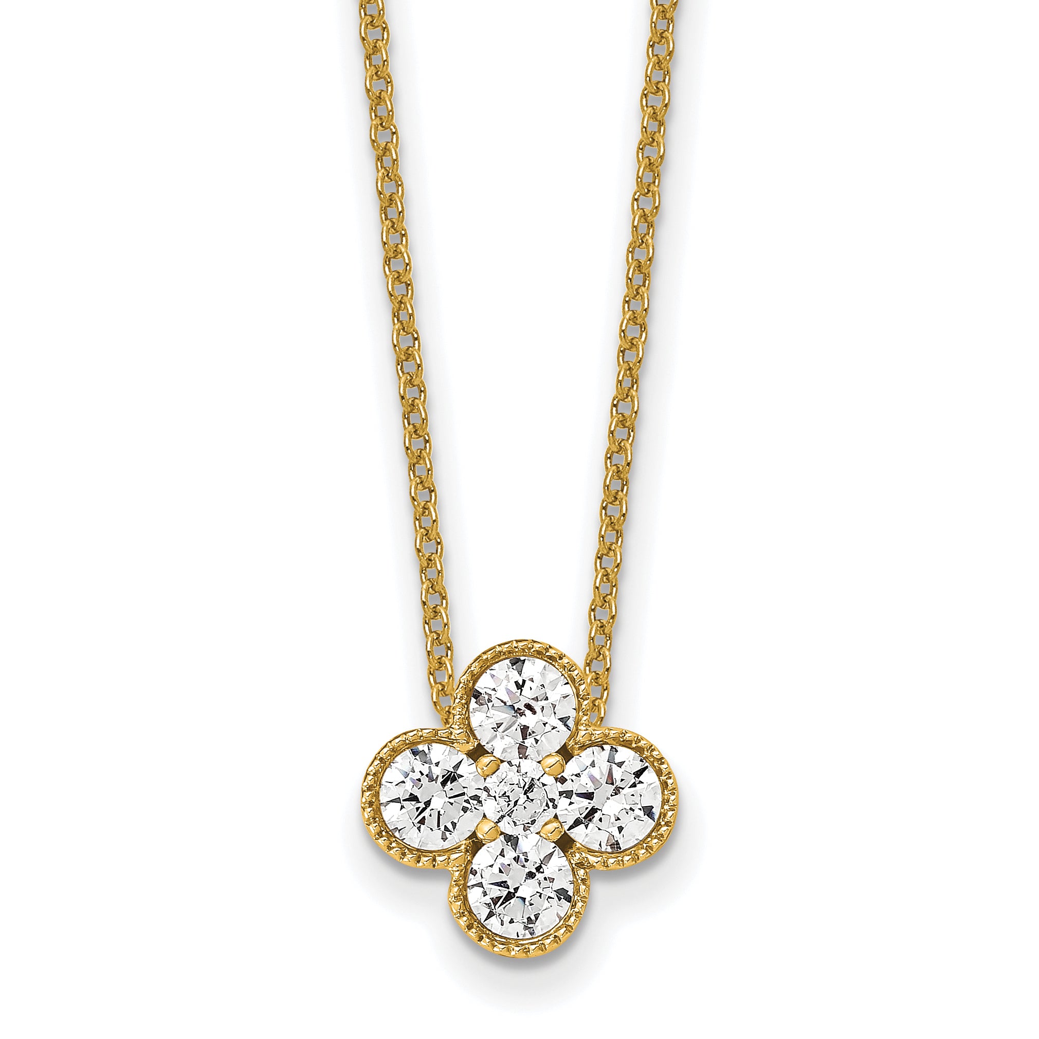 14K Yellow Gold True Origin 3/4 Carat Lab Grown Diamond Vs Def 18 Inch Bloom Floral Pendant Necklace