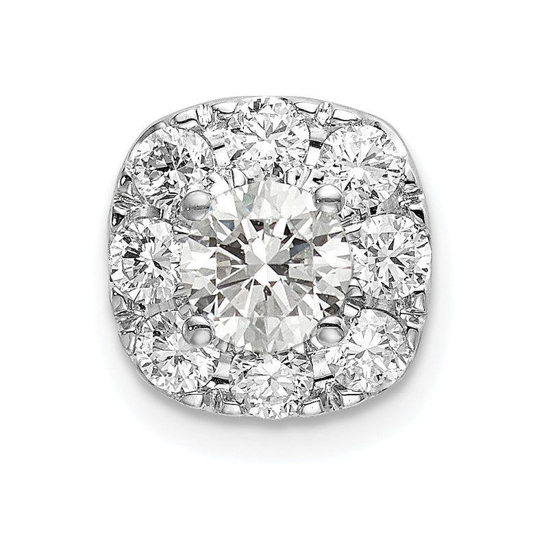 14k White Gold 1 Ct. Lab Grown Diamond VS/SI+ G+ Cushion Halo Chain Slide Pendant