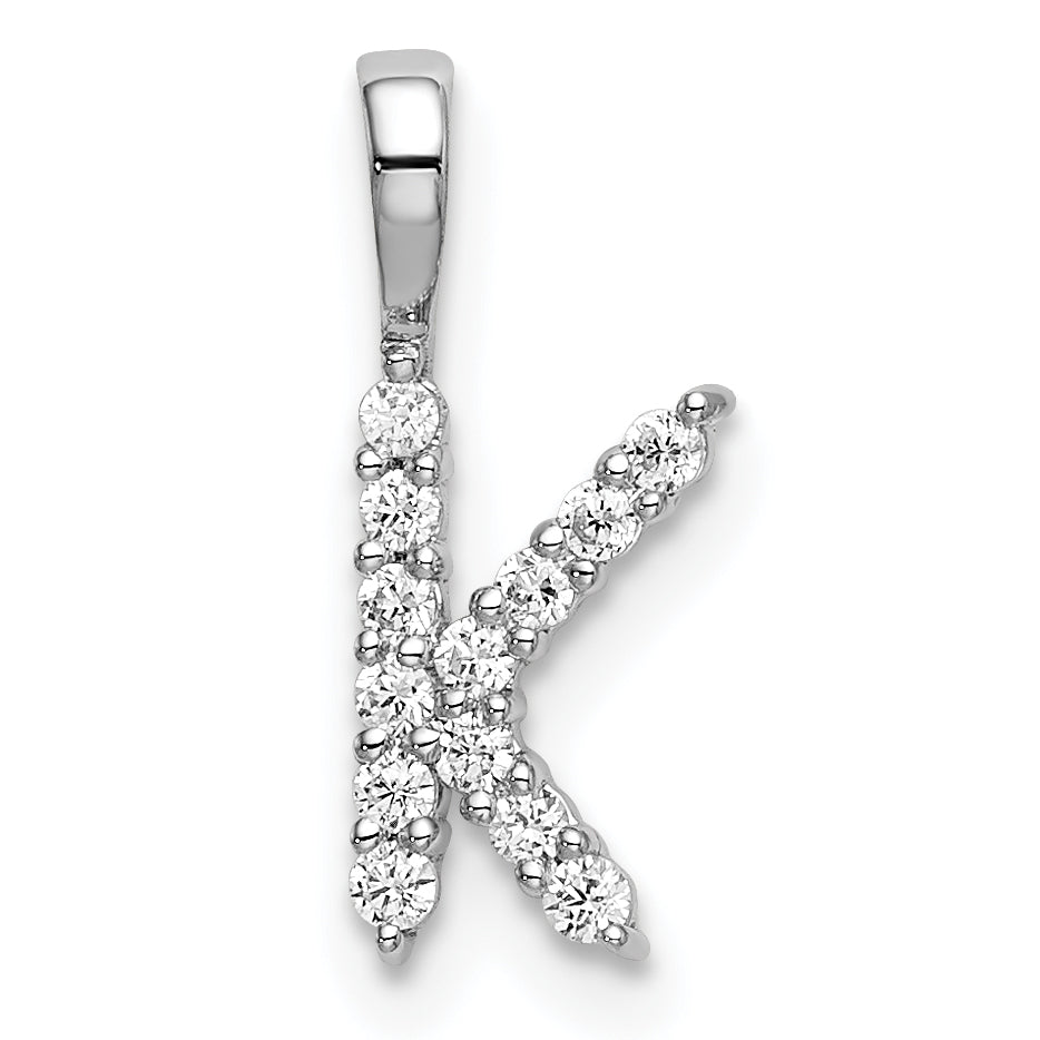 14k White Gold 1/8 Ct. Lab Grown Diamond VS/SI+ G+ Letter K Initial Pendant