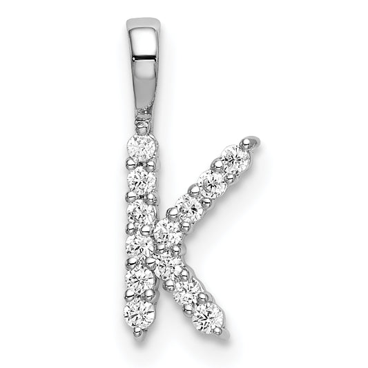 14k White Gold 1/8 Ct. Lab Grown Diamond VS/SI+ G+ Letter K Initial Pendant