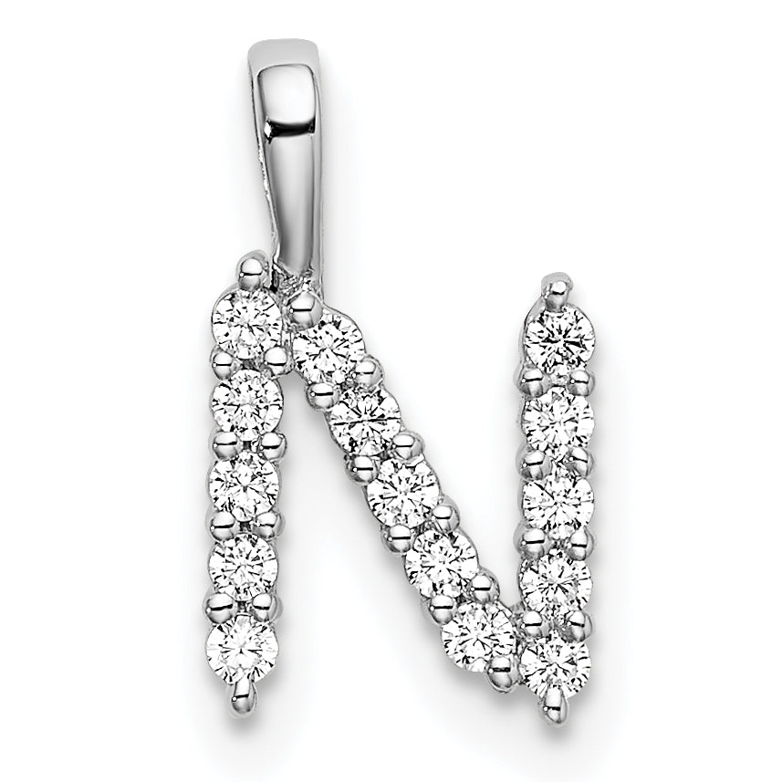 14k White Gold 1/6 Ct. Lab Grown Diamond VS/SI+ G+ Letter N Initial Pendant