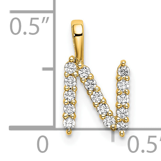 14k Yellow Gold 1/6 Ct. Lab Grown Diamond VS/SI+ G+ Letter N Initial Pendant