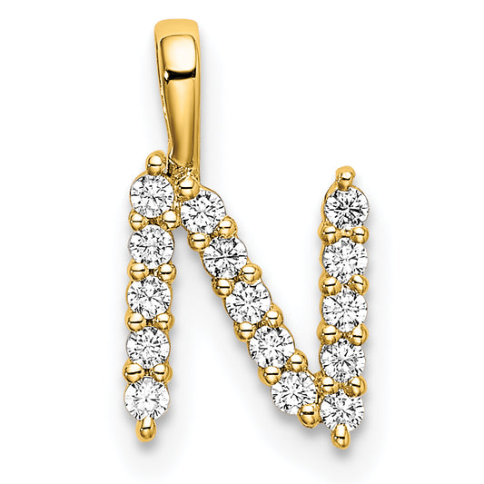14k Yellow Gold 1/6 Ct. Lab Grown Diamond VS/SI+ G+ Letter N Initial Pendant
