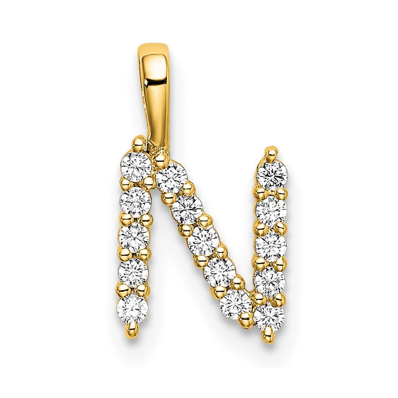 14k Yellow Gold 1/6 Ct. Lab Grown Diamond VS/SI+ G+ Letter N Initial Pendant