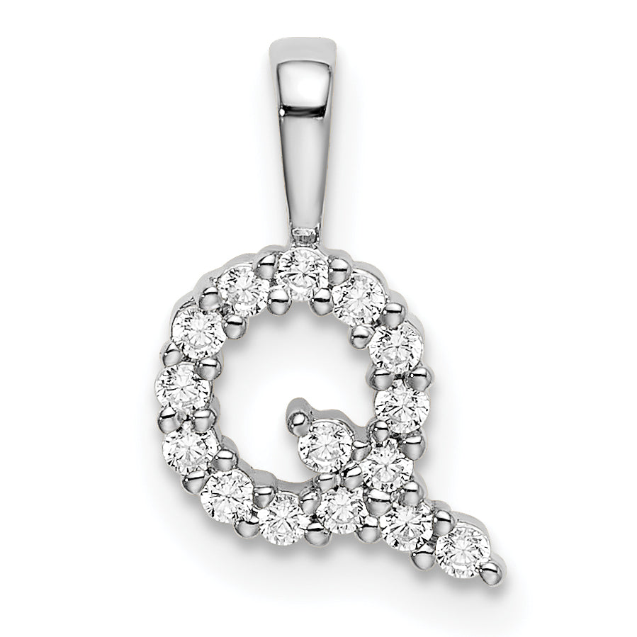 14k White Gold 1/6 Ct. Lab Grown Diamond VS/SI+ G+ Letter Q Initial Pendant