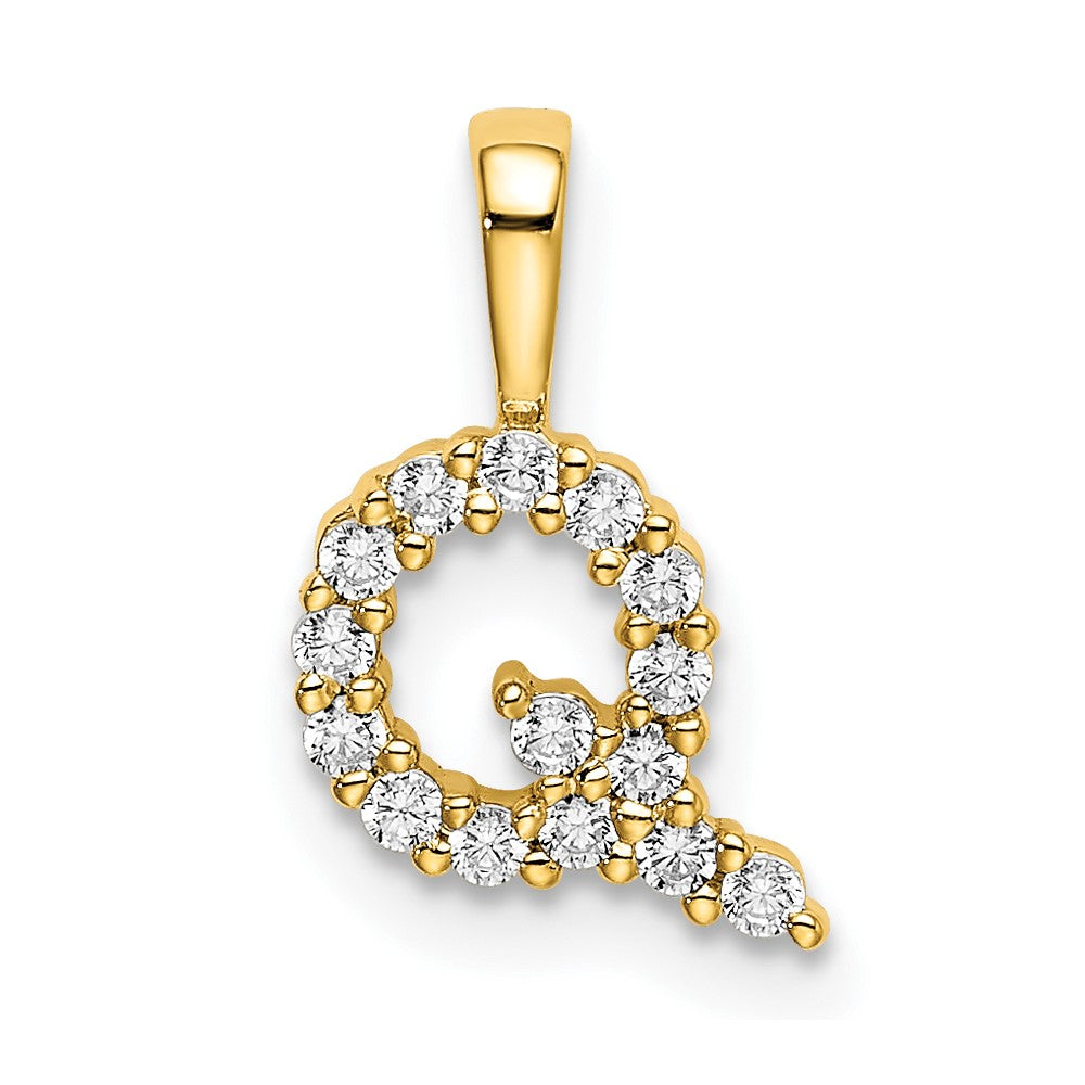 14k Yellow Gold 1/6 Ct. Lab Grown Diamond VS/SI+ G+ Letter Q Initial Pendant