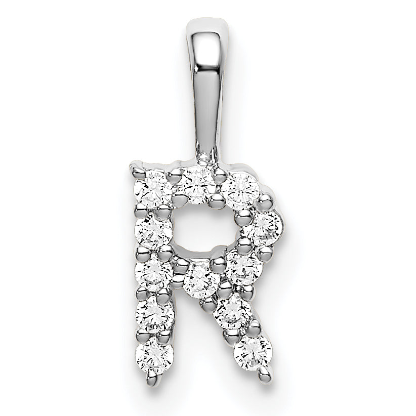 14k White Gold 1/8 Ct. Lab Grown Diamond VS/SI+ G+ Letter R Initial Pendant