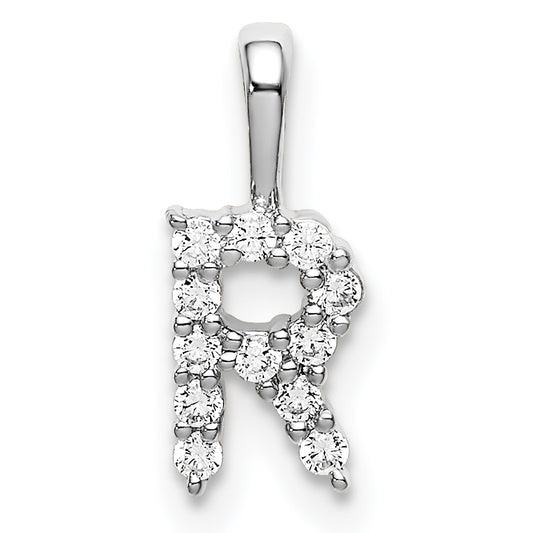14k White Gold 1/8 Ct. Lab Grown Diamond VS/SI+ G+ Letter R Initial Pendant