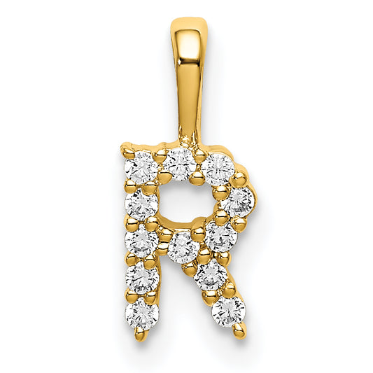 14k Yellow Gold 1/8 Ct. Lab Grown Diamond VS/SI+ G+ Letter R Initial Pendant