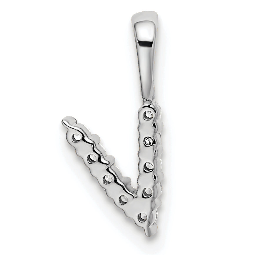 14k White Gold 1/10 Ct. Lab Grown Diamond VS/SI+ G+ 18 inch Letter V Initial Pendant Necklace