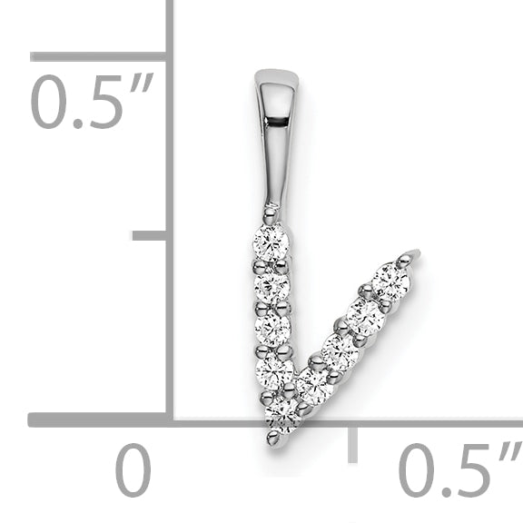 14k White Gold 1/10 Ct. Lab Grown Diamond VS/SI+ G+ Letter V Initial Pendant