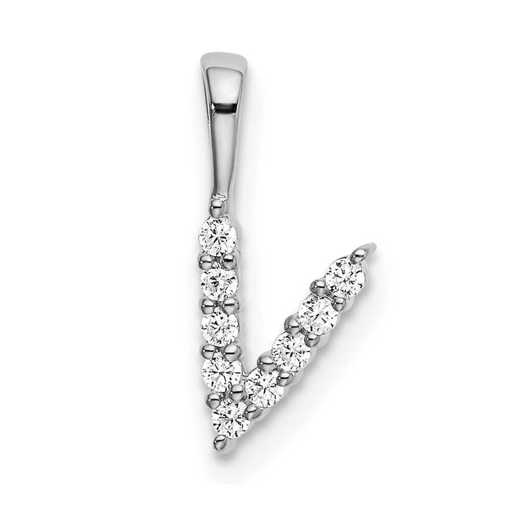 14k White Gold 1/10 Ct. Lab Grown Diamond VS/SI+ G+ Letter V Initial Pendant