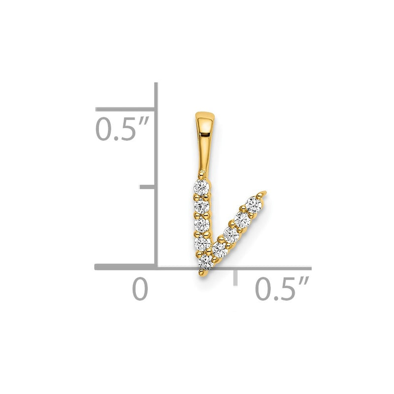 14k Yellow Gold 1/10 Ct. Lab Grown Diamond VS/SI+ G+ Letter V Initial Pendant