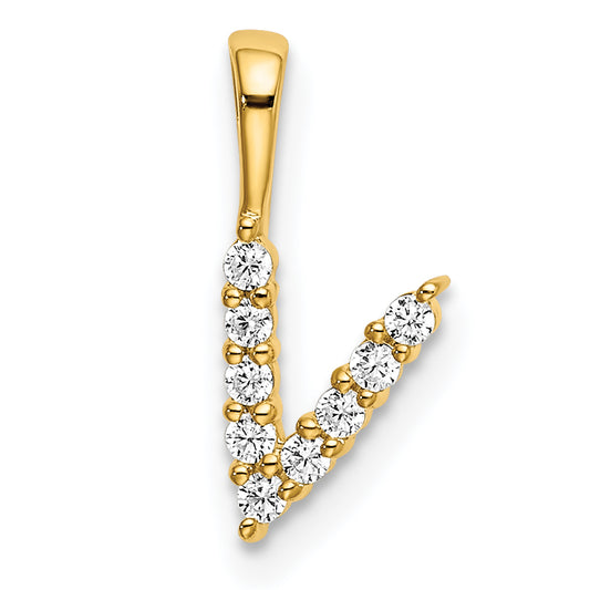 14k Yellow Gold 1/10 Ct. Lab Grown Diamond VS/SI+ G+ Letter V Initial Pendant