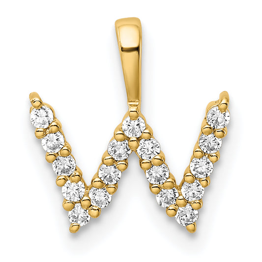 14k Yellow Gold 1/6 Ct. Lab Grown Diamond VS/SI+ G+ Letter W Initial Pendant