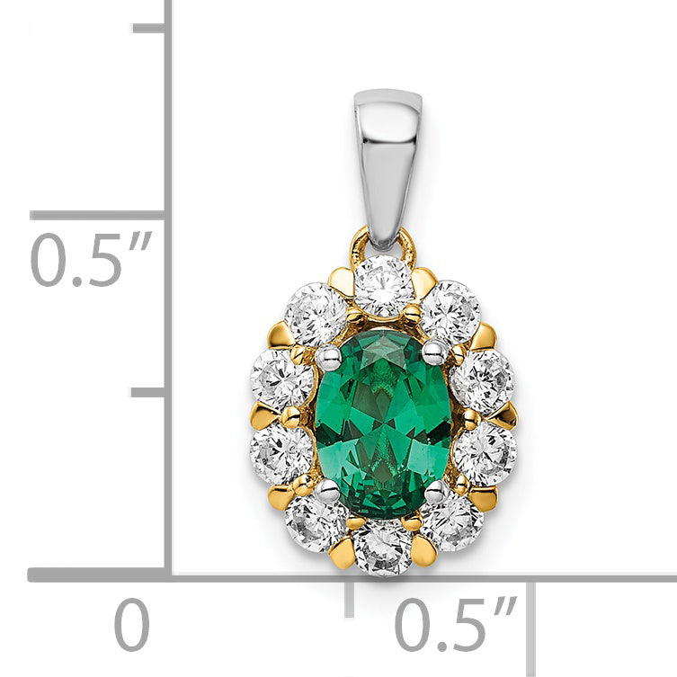 14k Two-Tone 1/2 Ct. Lab Grown Diamond VS/SI+ G+ and Lab Created Emerald Halo Pendant