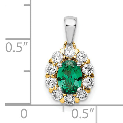 14k Two-Tone 1/2 Ct. Lab Grown Diamond VS/SI+ G+ and Lab Created Emerald Halo Pendant