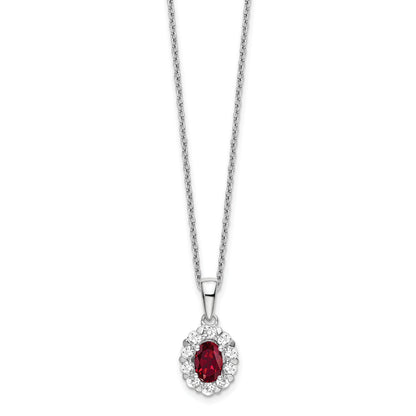 14k White Gold 1/2 Ct. Lab Grown Diamond VS/SI+ G+ and Oval Lab Created Ruby 18 inch Halo Pendant Necklace