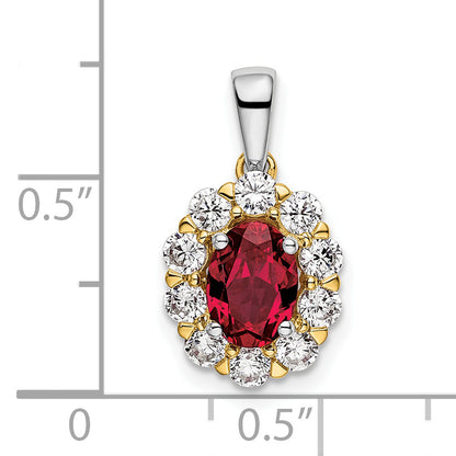 14k Two-Tone 1/2 Ct. Lab Grown Diamond VS/SI+ G+ and Lab Created Ruby Halo Pendant