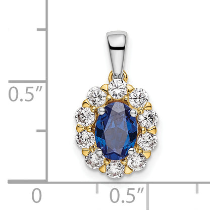 14k Two-Tone 1/2 Ct. Lab Grown Diamond VS/SI+ G+ and Lab Created Blue Sapphire Halo Pendant