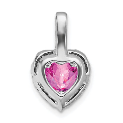 14K White Gold Creat. Pink Sapphire/white Topaz Halo Heart Pendant