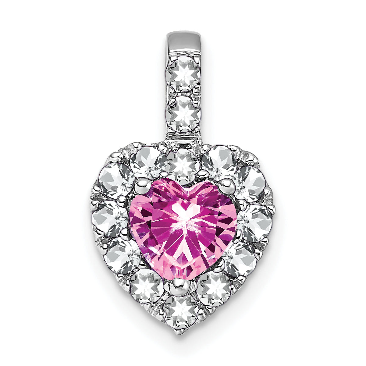 14k White Gold 14k White Gold Creat. Pink Sapphire/White Topaz Halo Heart Pendant