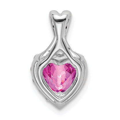 14k White Gold 1/5 Ct. Lab Grown Diamond VS/SI+ G+ and Lab Created Pink Sapphire Heart Pendant