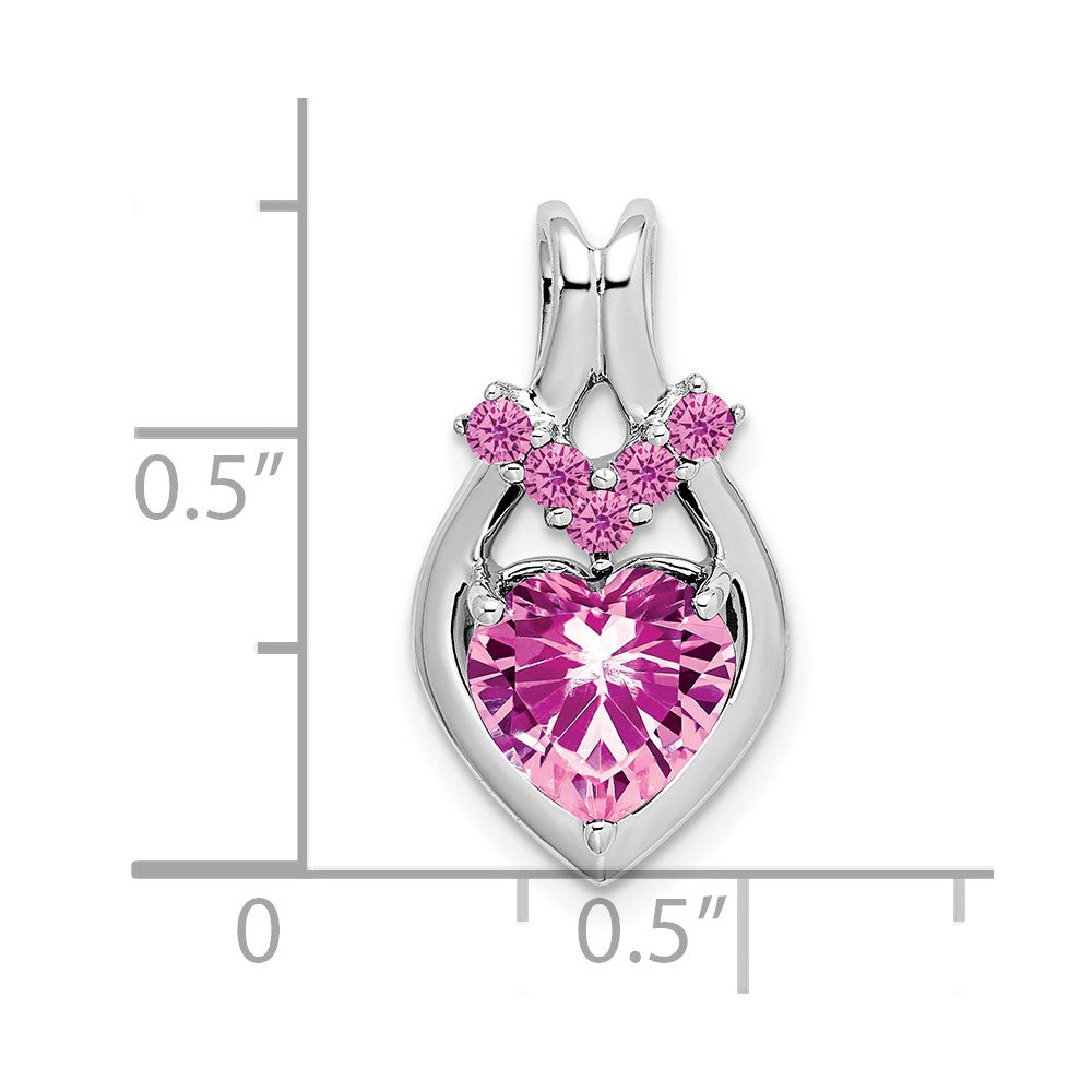 14k White Gold Created Pink Sapphire Heart Pendant