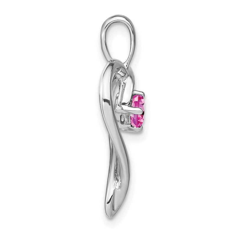 14k White Gold Created Pink Sapphire Heart Pendant