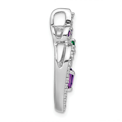 Sterling Silver Rhodium Plated Amethyst/Created Emerald Pendant