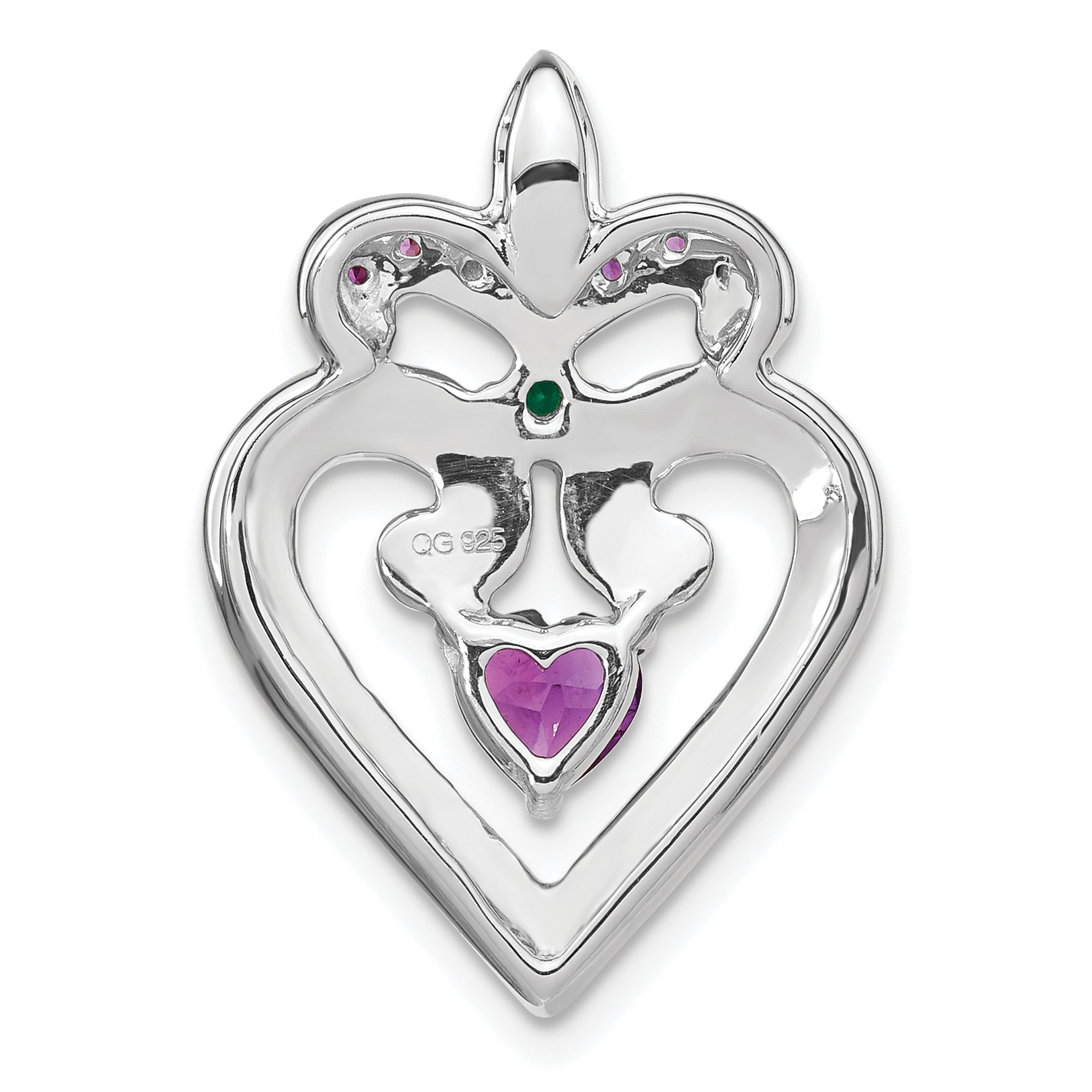 Sterling Silver Rhodium Plated Amethyst/Created Emerald Pendant