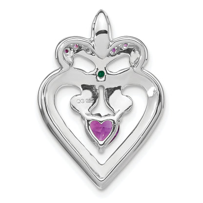 Sterling Silver Rhodium Plated Amethyst/Created Emerald Pendant