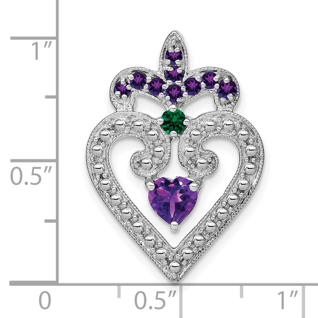 Sterling Silver Rhodium Plated Amethyst/Created Emerald Pendant