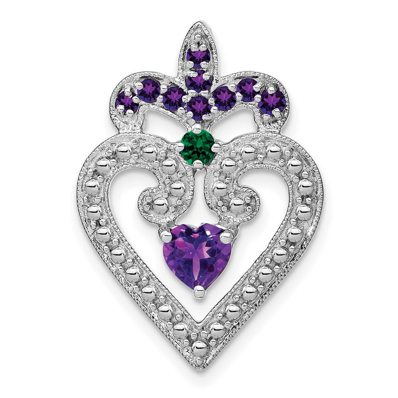 Sterling Silver Rhodium Plated Amethyst/Created Emerald Pendant