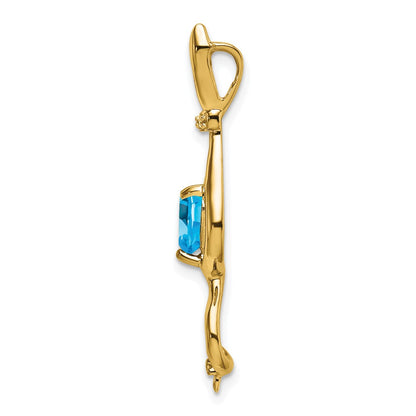 10K Yellow Gold Blue Topaz And Diamond Cat Pendant