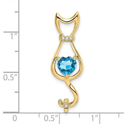 10K Yellow Gold Blue Topaz And Diamond Cat Pendant