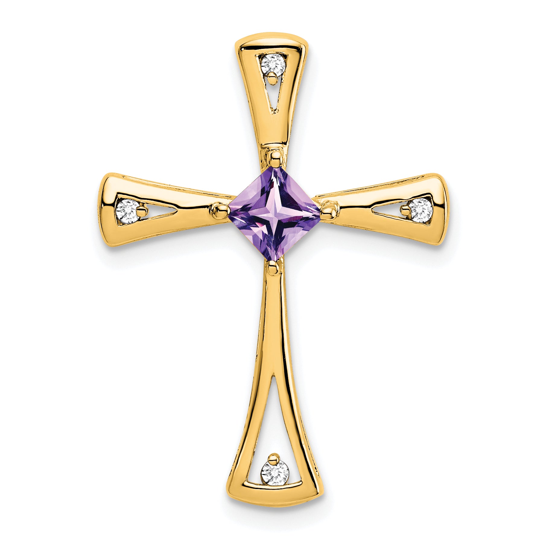 10K Yellow Gold Amethyst And Diamond Cross Pendant
