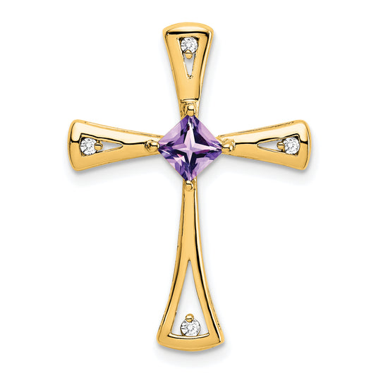 10K Yellow Gold Amethyst And Diamond Cross Pendant