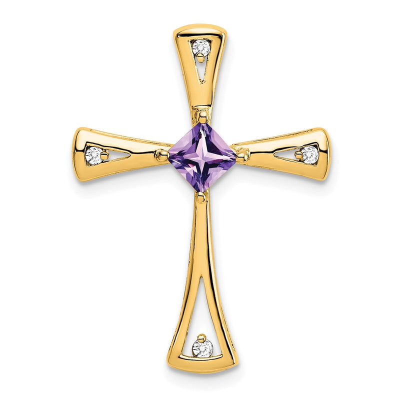 10K Yellow Gold Amethyst And Diamond Cross Pendant