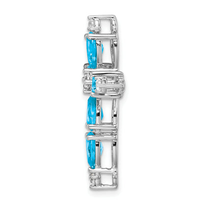 10K White Gold 10K Blue Topaz And Diamond Cross Chain Slide