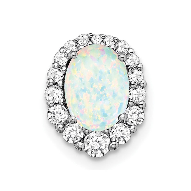 Pure Serenity 14k White Gold 1/3 Ct. Lab Grown Diamond VS/SI+ G+ and Lab Created Opal Chain Slide