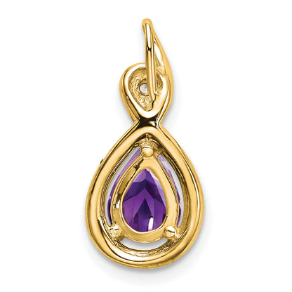 10K Yellow Gold Pear Amethyst And Diamond Pendant