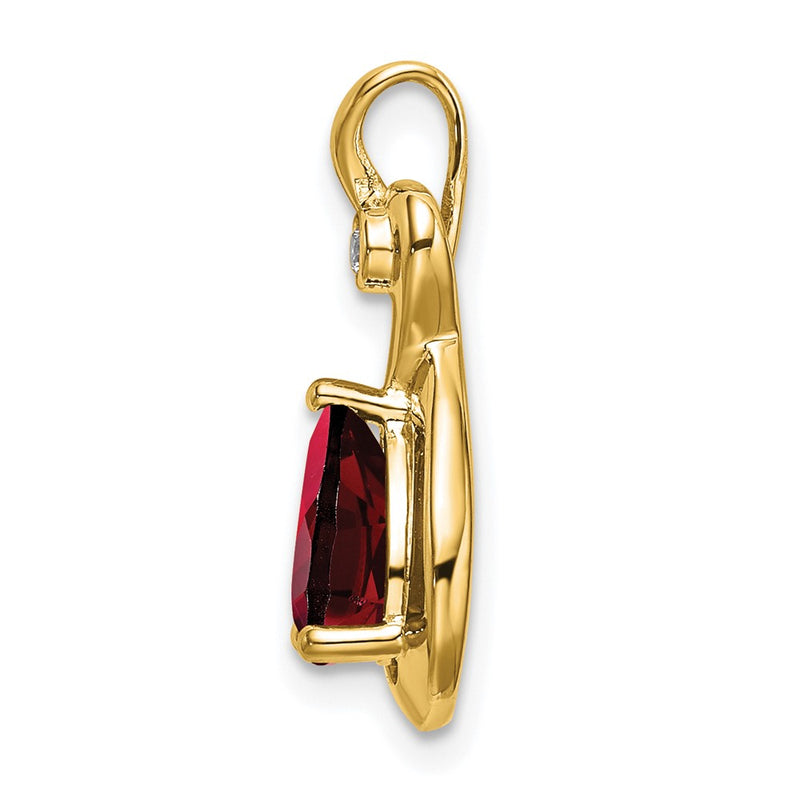 10K Yellow Gold Pear Garnet And Diamond Pendant
